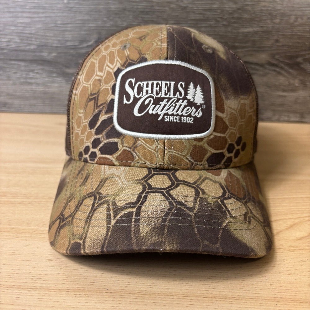 Scheels Hat Cap Strap Back Brown Camo Camouflage Sporting Goods Store Mens‎